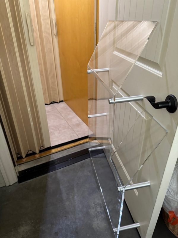 custom-5-inch-projection-elevator-door-baffle Custom residential elevator baffle with 5-inch projection and extended acrylic bends designed for increased door clearance requirements.