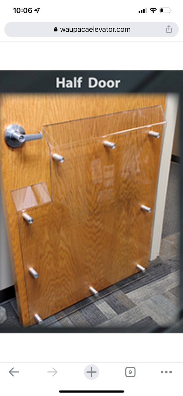 45 inch half-door elevator space guard with dual bends and handle clearance