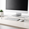 Premium 1/2 inch thick clear acrylic monitor stand on modern desk with keyboard storage underneath